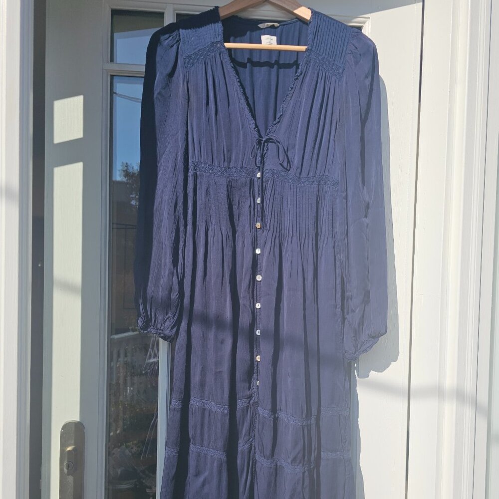 Dark Navy Wilfred Dark Academia Silky Dress